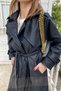 Women's Belted Jacket Collar Long Faux Leather Trench Coat - Black - 6