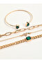 Set of 4 - Gold Tone Bracelets with Green Accent - 2