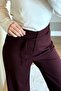 Belt detailed trousers burgundy - 2