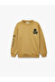 Three Yarns Ş Fleece-Lined Long Sleeve Crew Neck B Printed O Oversized Sweatshirt