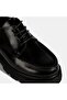 Women's Black Lace-Up Thick Soled Leather Casual Shoes - 5