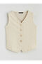 Lcw Everyday Ecru V-Neck Plaid Women's Vest - 5