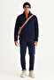 Navy Blue Anti-Pilling Non-Pilling Standard Fit Stand Collar Sweatshirt Fleece Jacket