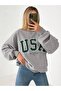 Women's Oversized Usa Printed Crew Neck Sweatshirt - 5