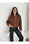 Women's Pocket Detailed Zippered Cashmere Bomber Jacket - 5