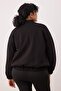 Siyah Bomber Yaka Oversize/Geniş Kalıp Önü Fermuarlı Büyük Beden Sweatshirt TBBAW26AO00038 - 4