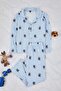 Mavi Yumuşak Dokulu Unisex Çocuk Desenli Gömlek Yaka Regular Örme Pijama Takımı TKDAW26PT00017 - 2