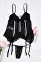 Siyah Jartiyerli Kapsız Fırfırlı Külotlu Dantel Askılı Babydoll/Fantezi Gecelik TBBAW26CS00007 - 2