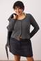 Antrasit Melanj 2'li Kaşkorse Önü Düğmeli Örme Büyük Beden Bluz TBBAW26AF00085