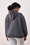 Anthracite Printed Hooded Oversize/Wide Fit Fleece Lined Plus Size Sweatshirt Tbbaw26Ao00036 - 4