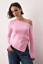 Light Pink Open Shoulder Asymmetric Fitted/Vüdua Otuan Spanish Sleeve Knitted Blouse Twoaw26Bz00328