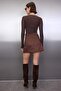 Brown A-Line/Flared Mini Suede Knitted Skirt Twoaw26Et00011 - 4