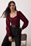 Bordo Büzgü Detaylı Dokuma Bluz TWOAW23BZ00633