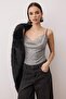 Anthracite Degaje Collar Strap Knitted Sequin Snap Fastener Bodysuit Tpraw26Bd00030