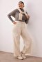 Ekru Pamuklu Gabardin Kemerli Wide Leg/Geniş Paça Pantolon TBBAW26AR00025 - 4