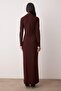 Kahverengi Polo Yaka Düğmeli Bodycone/Vücuda Oturan Maxi Örme Elbise TWOAW26EL00110 - 4