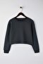 Antrasit Kalın İçi Polarlı Bisiklet Yaka Crop Örme Sweatshirt TWOAW26SW00093 - 5