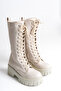 Tuilinnel Women's Above Knee Boots 00121402 Beige Leather - 5