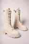 Tuilinnel Women's Above Knee Boots 00121402 Beige Leather - 8
