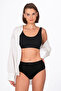 Women's High Waist Cotton Ribbed Slip Panties 3-Pack - Flexible & Comfortable |   Black K0305 - 2