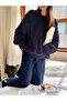 Women's Thessaloniki Knit Navy Blue Oversized Sweater, Women's Sweater - 6