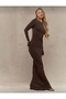 Brown Long Sleeve Maxi Dress – Lightweight Thick Fabric - 2
