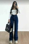 Cristiana Medium Blue Women's Loose Stretch Fabric 90's Super High Loose Leg Jeans Palazzo Pants
