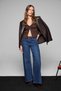 Anuviea Women's Asymmetrical Neckline Open Front Stretchy Fabric Long Sleeve Dark Brown Blouse - 2
