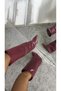 Burgundy Leggings Detailed Wedge Heel Women's Boots - 3