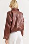 Women's Stylish Faux Leather Zippered Black Coat - 5