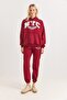Women's Printed three-thread s Fleece-Lined tracksuit set burgundy