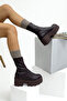 Brown Thick Sole Stretch Women's Boots P9020