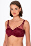 Women's Underwire Minimizer Gathering Bra – Burgundy with Transparent Tulle Detail