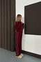 Women's Burgundy Striped Wide Leg Zippered Modal Fabric Tracksuit Set - 6