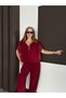Burgundy Modal Fabric Parachute Detailed Relax Fit Zippered Vest Set Stylish Bottom and Top Set - 3