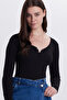 Women's Slim Fit Slim Fit Cotton V-Neck Black Blouse