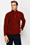 Burgundy Men's Half Zipper Fleece Sweatshirt Stand Collar Model - 3