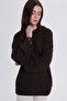 Women's Oversized Wide Cut Knitted Detailed Crew Neck Brown Sweater - 4