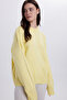Women's Oversized Wide Cut Crew Neck Yellow Sweater - 2