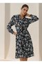 Knee Length Shirt Belted Dress with Floral Print