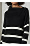 Striped Sweater Dress with Asymmetric Neck - 4