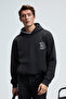 Grover Men's Anthracite Sweatshirt with Hood, Decorative Stitching Detail, Embroidered Chest and Kangaroo Pocket