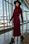 7012011   Burgundy Long Dress - Half Turtleneck, Pleated Skirt