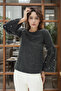 9100985 Yumoş Sleeve Wide Flounce Pearl Blouse Black
