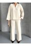 Polo Yaka Corded Fabric Bottom-Top Knitwear Set
