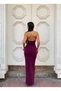Crepe Stretch Fabric Long Sleeve Turtleneck Evening Dress with Stone and Pearl Detail 583330 Light Purple - 2