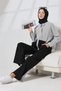 Women's Black Seasonal Combed Cotton Bottom Top Sports and Comfortable Hijab Suit - 6
