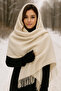 Long Beige Thick Textured Tasseled Unisex Scarf - Warm and Stylish Winter Object Sal1285 - 6