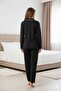 Black-White Cotton Buttoned Women's Pajamas Set - 3