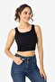 Women's Cotton Ribbed Halter Neckline Thick Strap Crop Bustier Black - 4